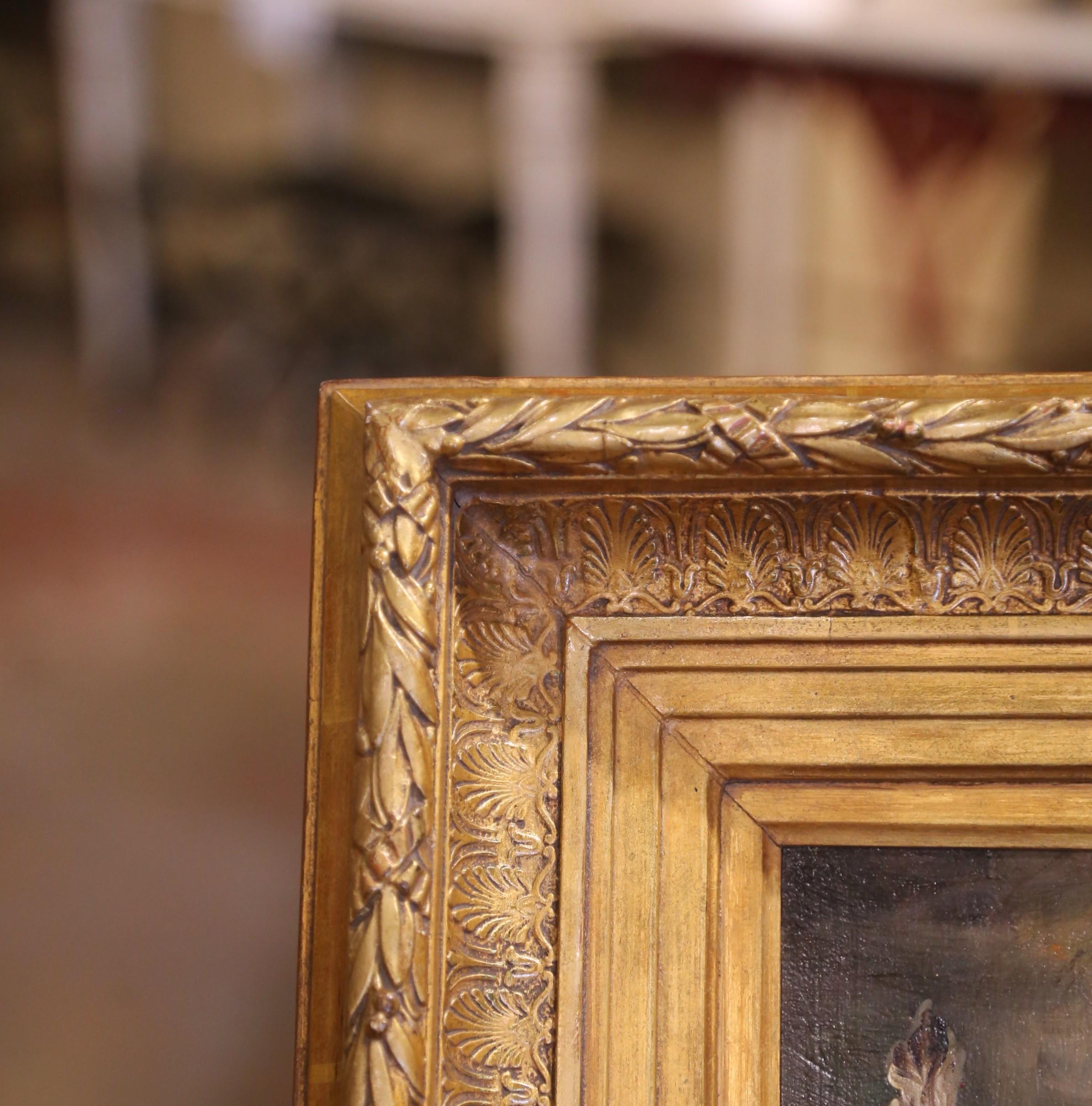 XIXe siècle Peinture à l'huile sur panneau du 19ème siècle dans un cadre doré signé E. Coppenolle en vente