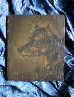 19th Century Oil on Board, English Toy Terrier Dog Folk Art