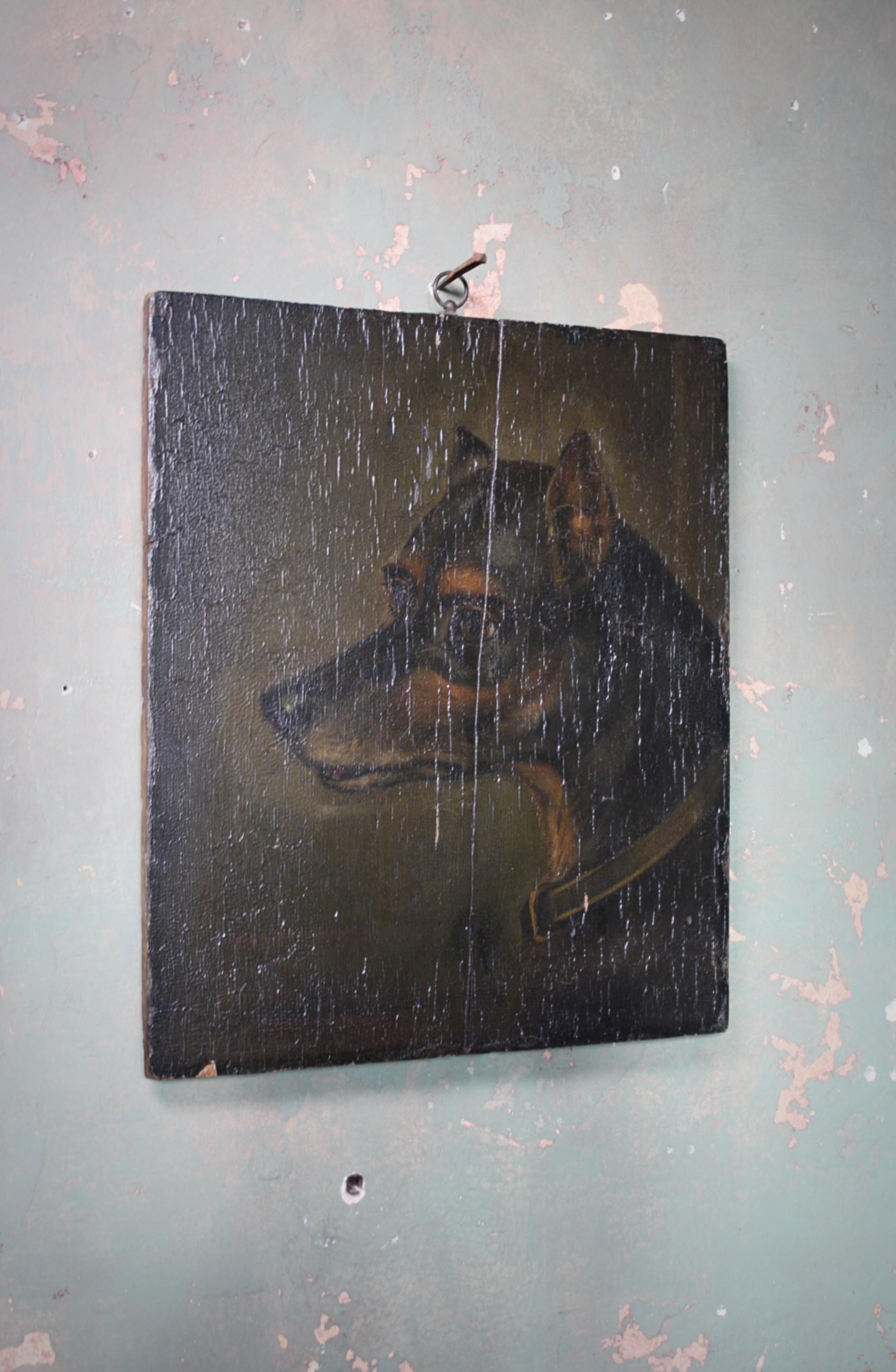 Hardwood 19th Century Oil on Board, English Toy Terrier Dog Folk Art