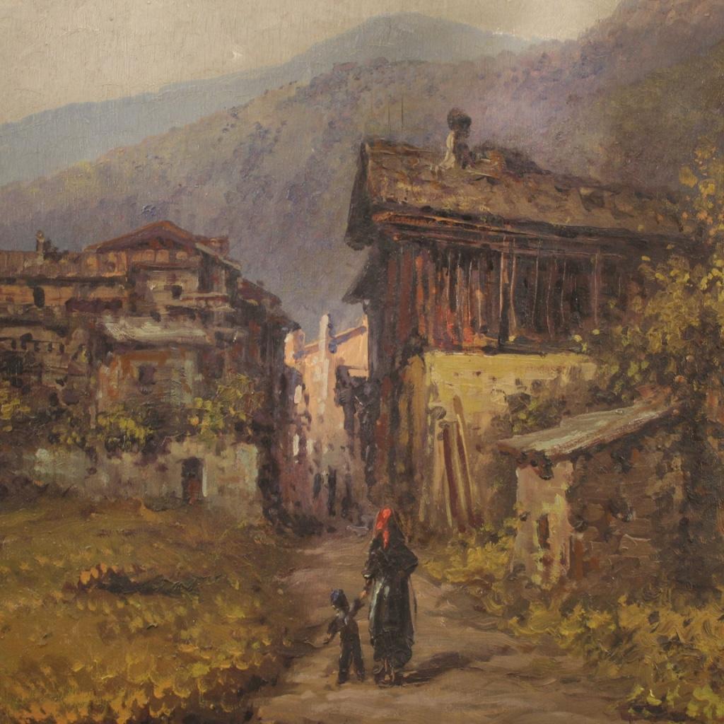 19th Century Oil on Board Italian Antique Signed Landscape Painting, 1860 For Sale 2