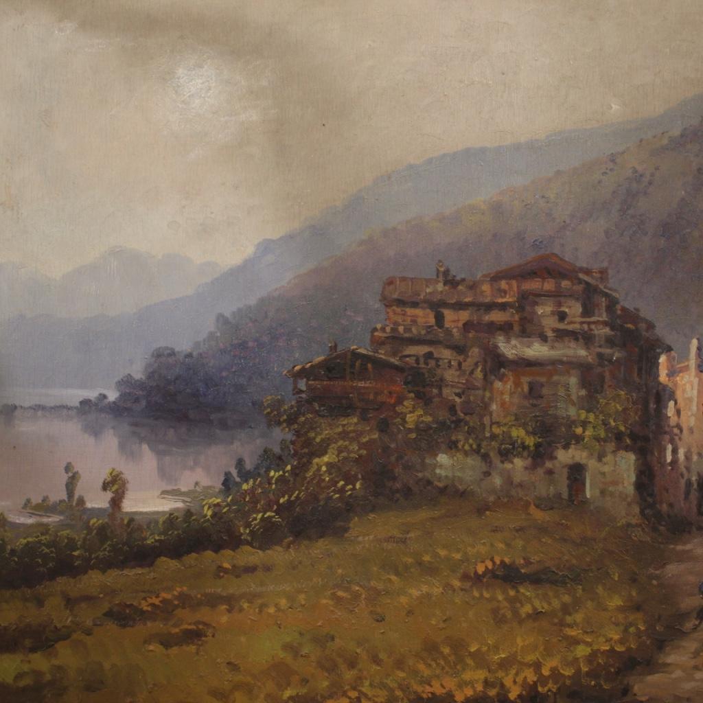 19th Century Oil on Board Italian Antique Signed Landscape Painting, 1860 For Sale 3