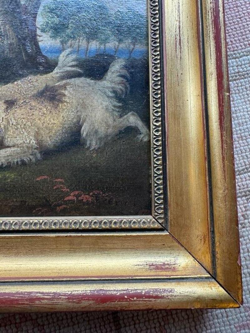 XIXe siècle Huile sur panneau du 19ème siècle représentant des chiens chassant des renards en vente