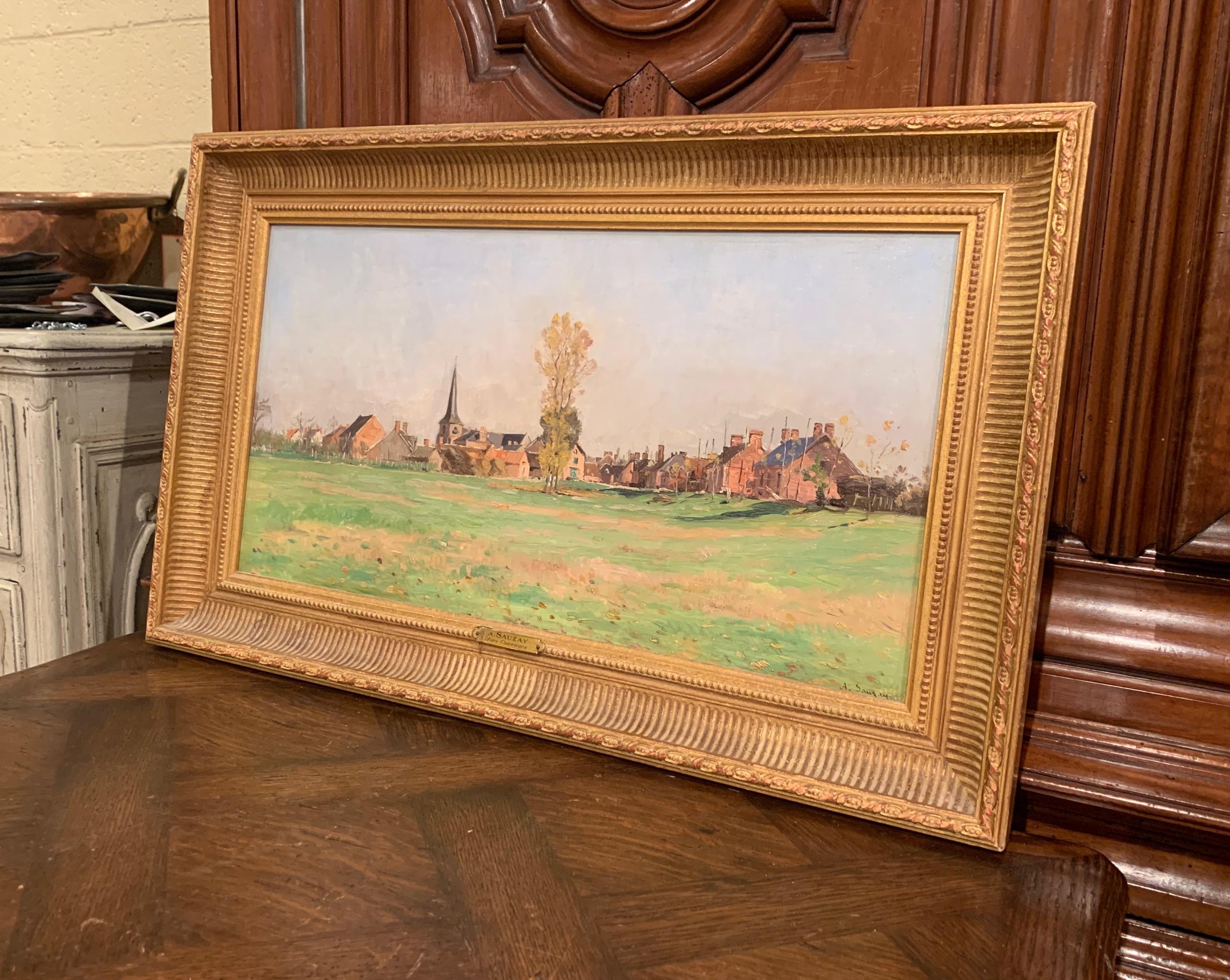 19th Century Oil on Board Landscape Painting in Gilt Frame Signed A. Sauzay 3
