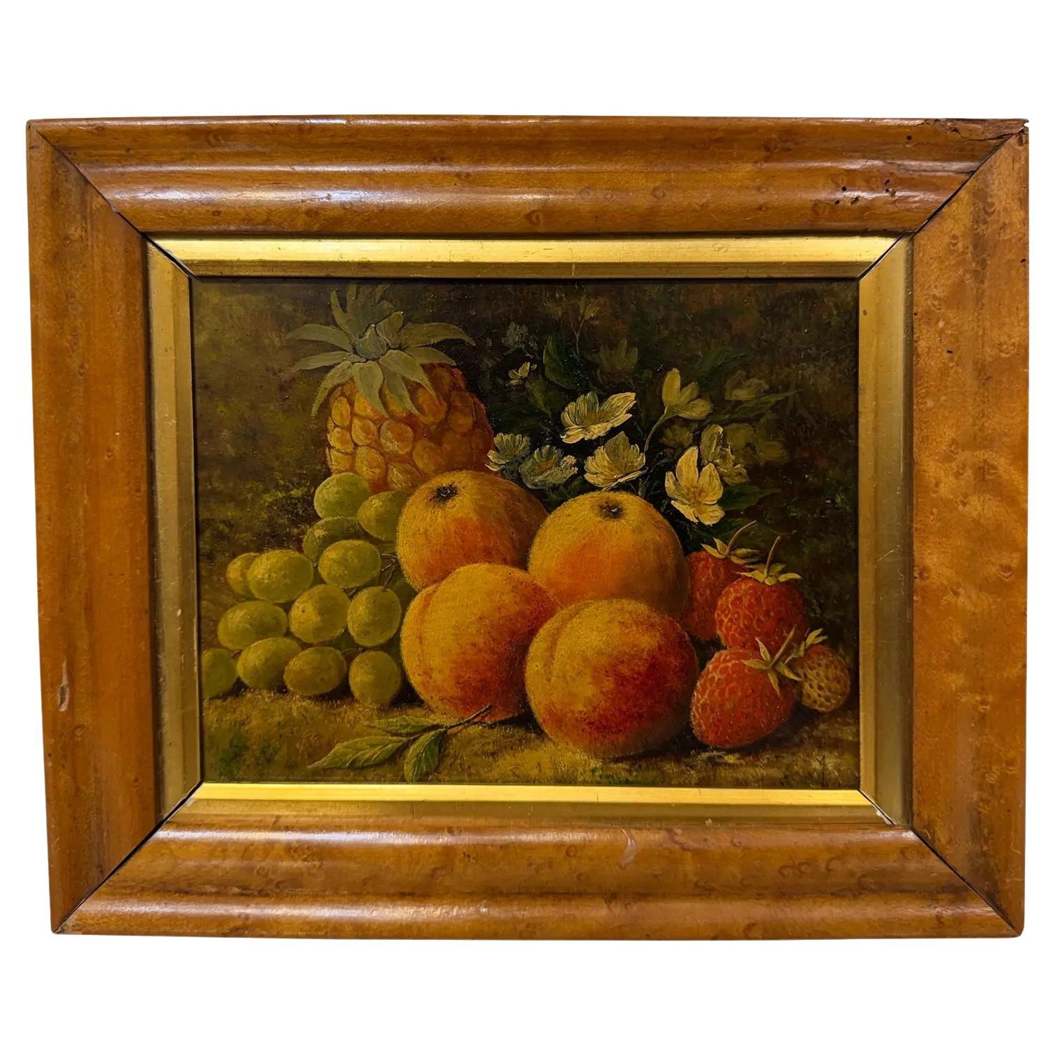 19th Century Oil on Board Still Life of Fruit