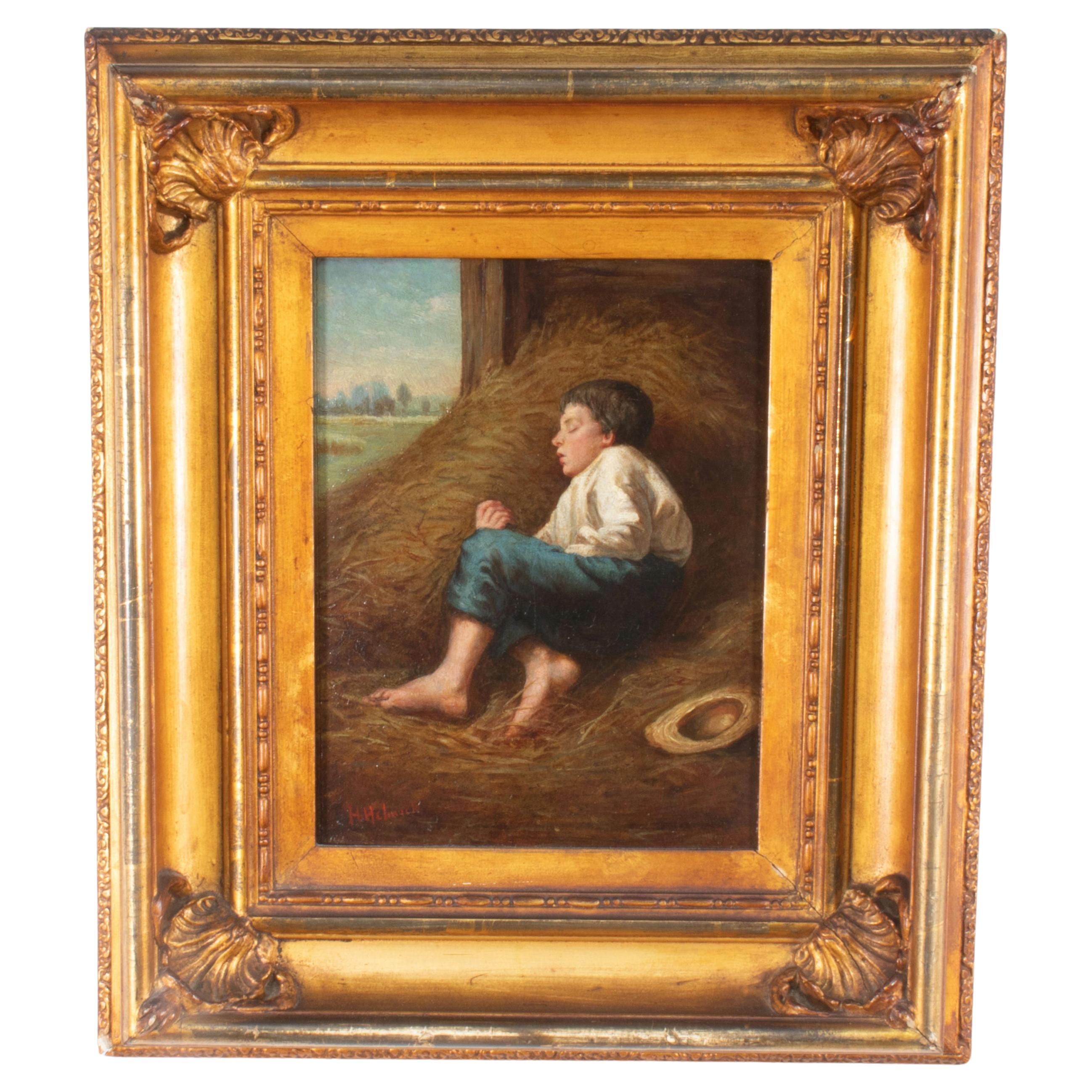 19th Century Oil on Board "Tired Out" by Howard Eaton Helmick