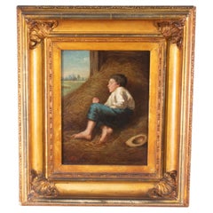 Antique 19th Century Oil on Board "Tired Out" by Howard Eaton Helmick