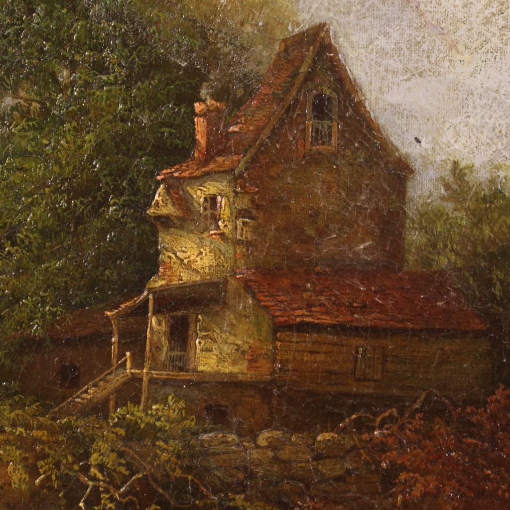 Mid-19th Century 19th Century Oil on Canvas American Signed and Dated Landscape Painting, 1854 For Sale