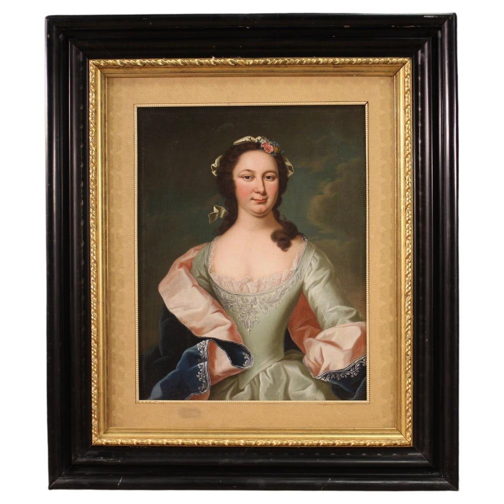 19th Century Oil on Canvas Antique Austrian Painting Lady Portrait, circa 1870 For Sale