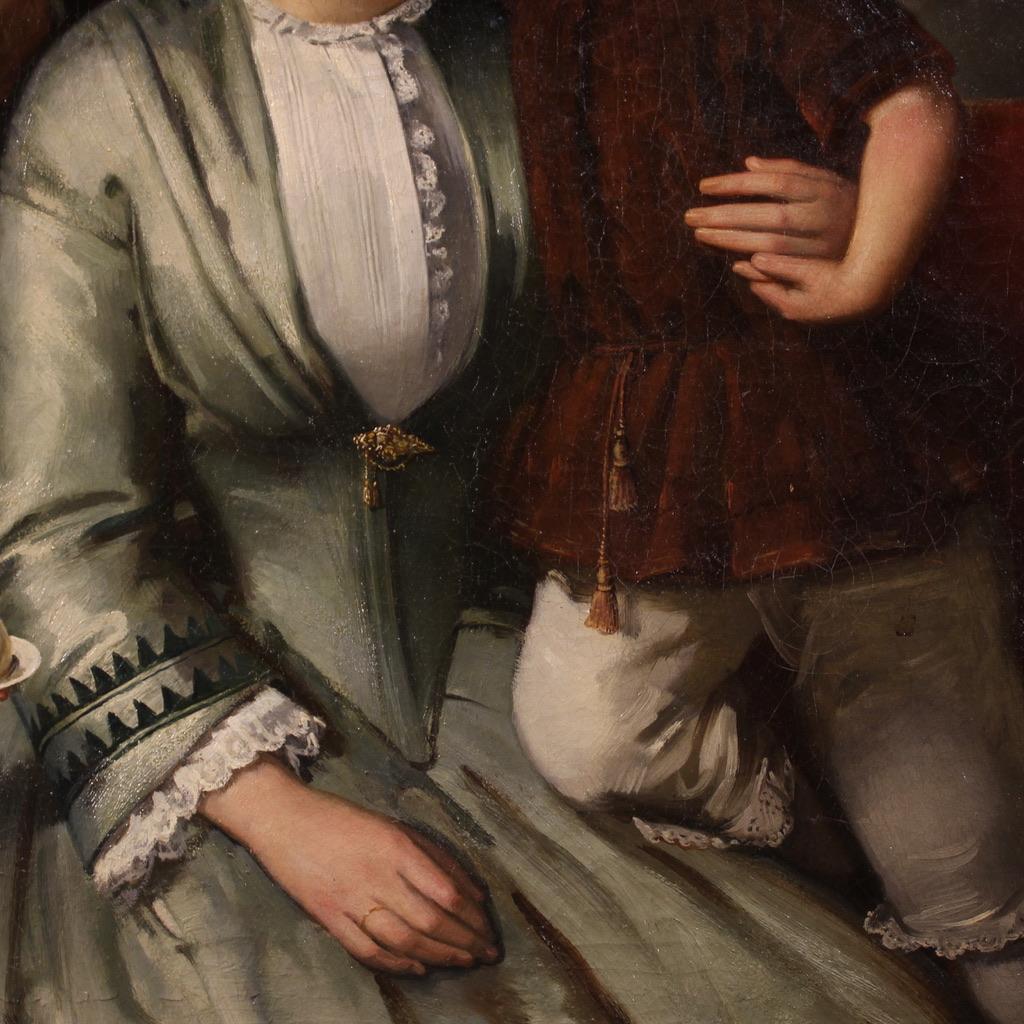 Siglo XIX Óleo sobre lienzo Pintura antigua holandesa firmada Retrato de familia, 1855 3