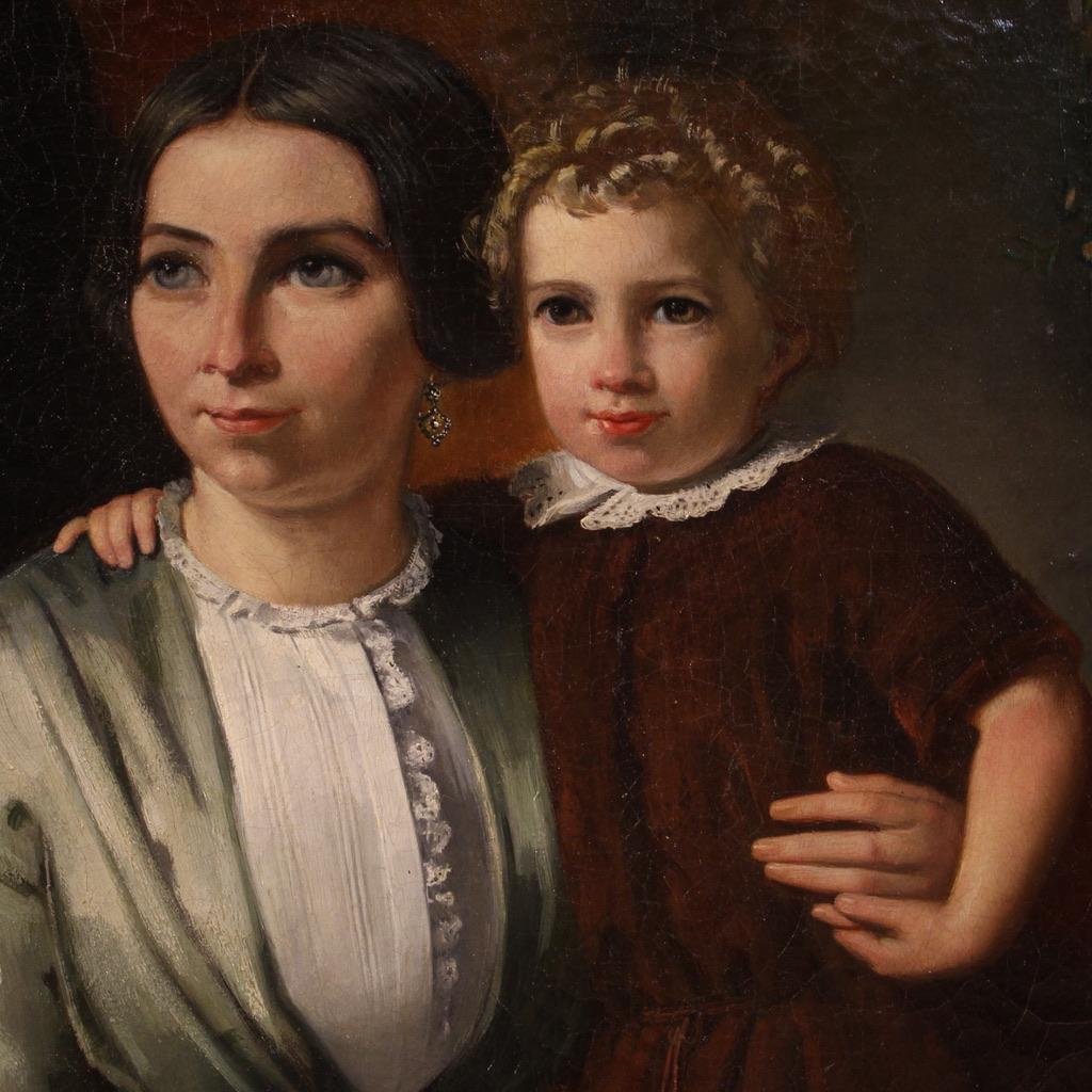 Siglo XIX Óleo sobre lienzo Pintura antigua holandesa firmada Retrato de familia, 1855 Holandés