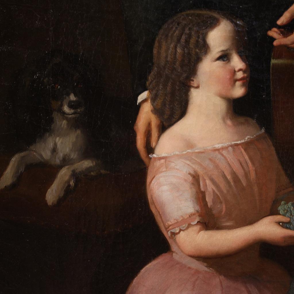 Siglo XIX Óleo sobre lienzo Pintura antigua holandesa firmada Retrato de familia, 1855 1