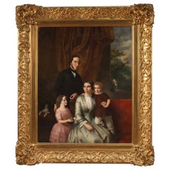 Huile sur toile du 19e siècle Portrait de famille hollandais ancien, signé, 1855