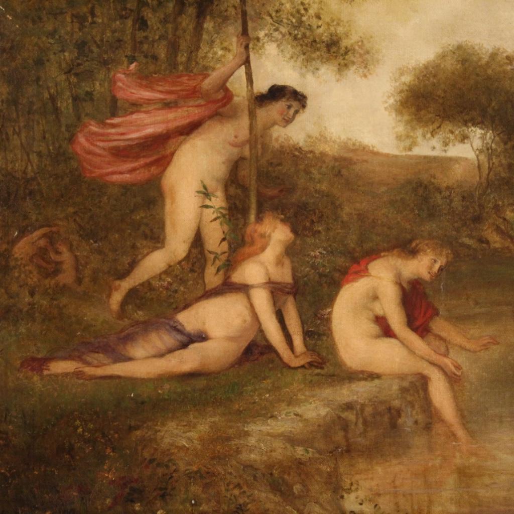 British 19th Century Oil on Canvas Antique English Bathing Nymphs Painting, 1860