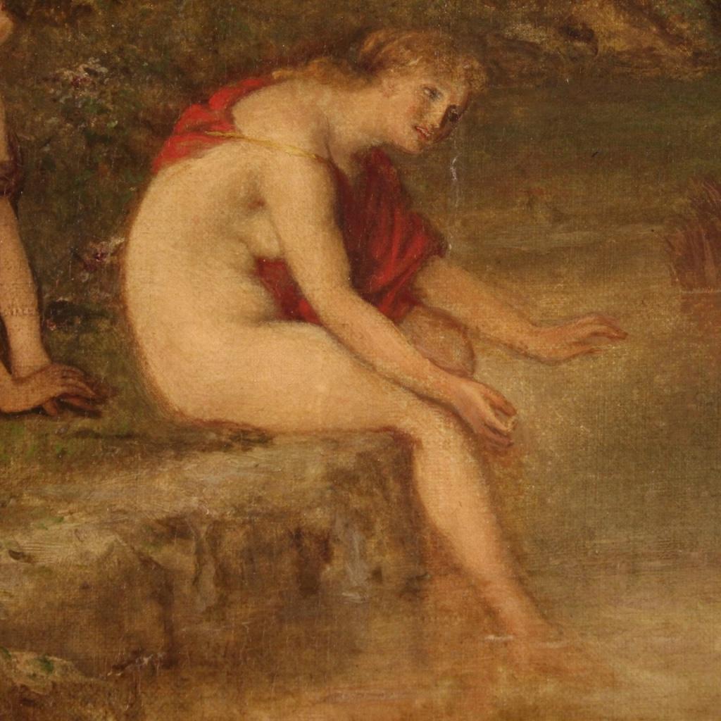 19th Century Oil on Canvas Antique English Bathing Nymphs Painting, 1860 1