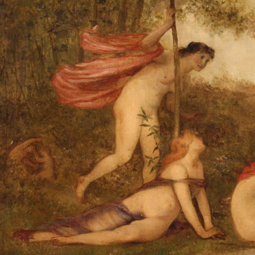 19th Century Oil on Canvas Antique English Bathing Nymphs Painting, 1860 2