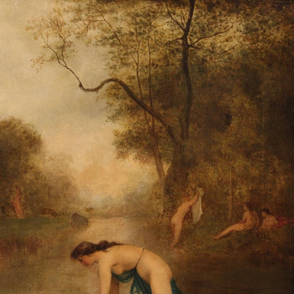 19th Century Oil on Canvas Antique English Bathing Nymphs Painting, 1860 3