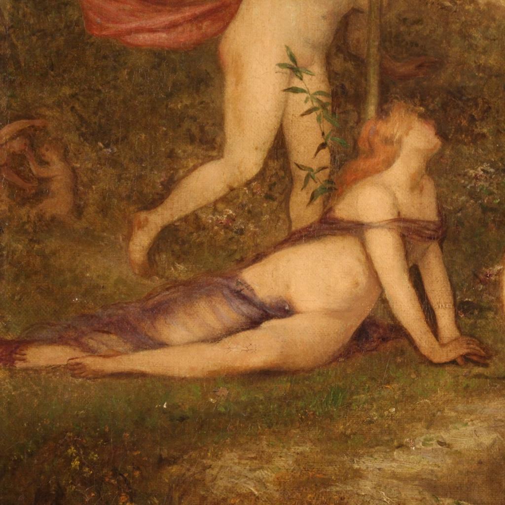 19th Century Oil on Canvas Antique English Bathing Nymphs Painting, 1860 5