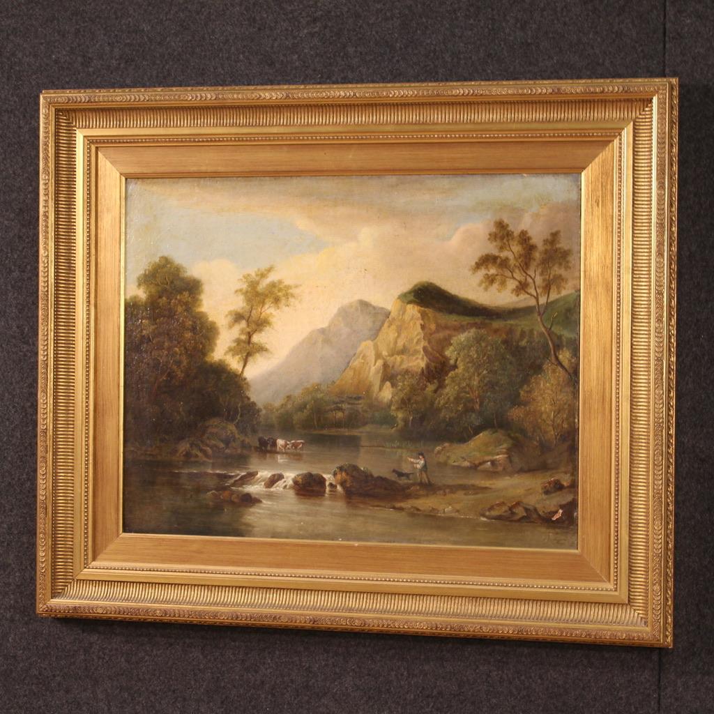 19th Century Oil On Canvas Antique English Landscape Life Painting, 1880 For Sale 8