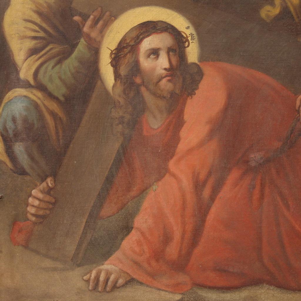 Antikes französisches religiöses Via Crucis-Gemälde, Öl auf Leinwand, 19. Jahrhundert, 1880 1