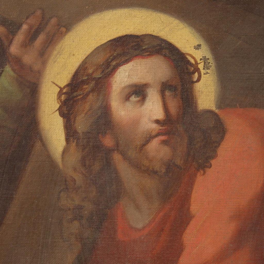 Antikes französisches religiöses Via Crucis-Gemälde, Öl auf Leinwand, 19. Jahrhundert, 1880 3