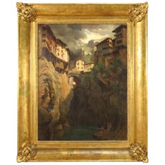 19th Century Oil on Canvas Antique French Signed Landscape Painting, 1845