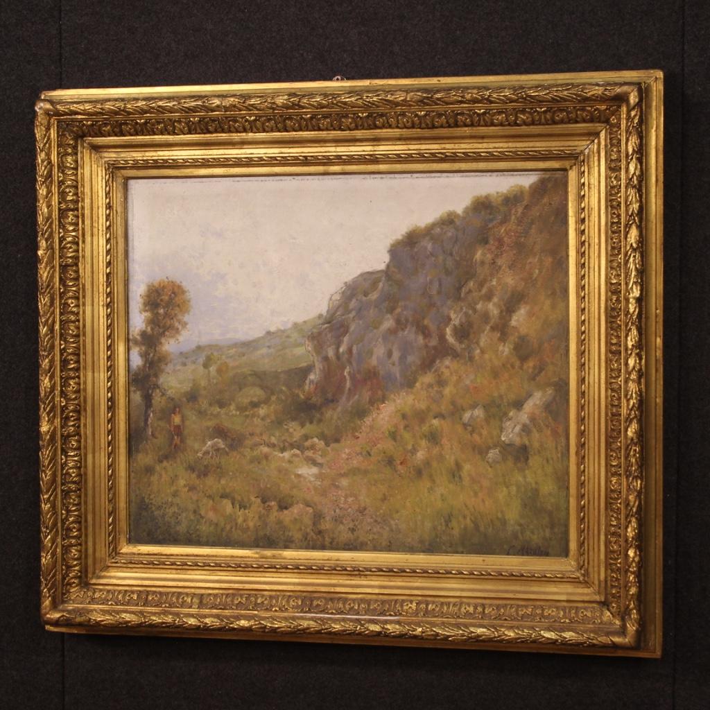 19th Century Oil on Canvas Antique French Signed Landscape Painting, 1870 7