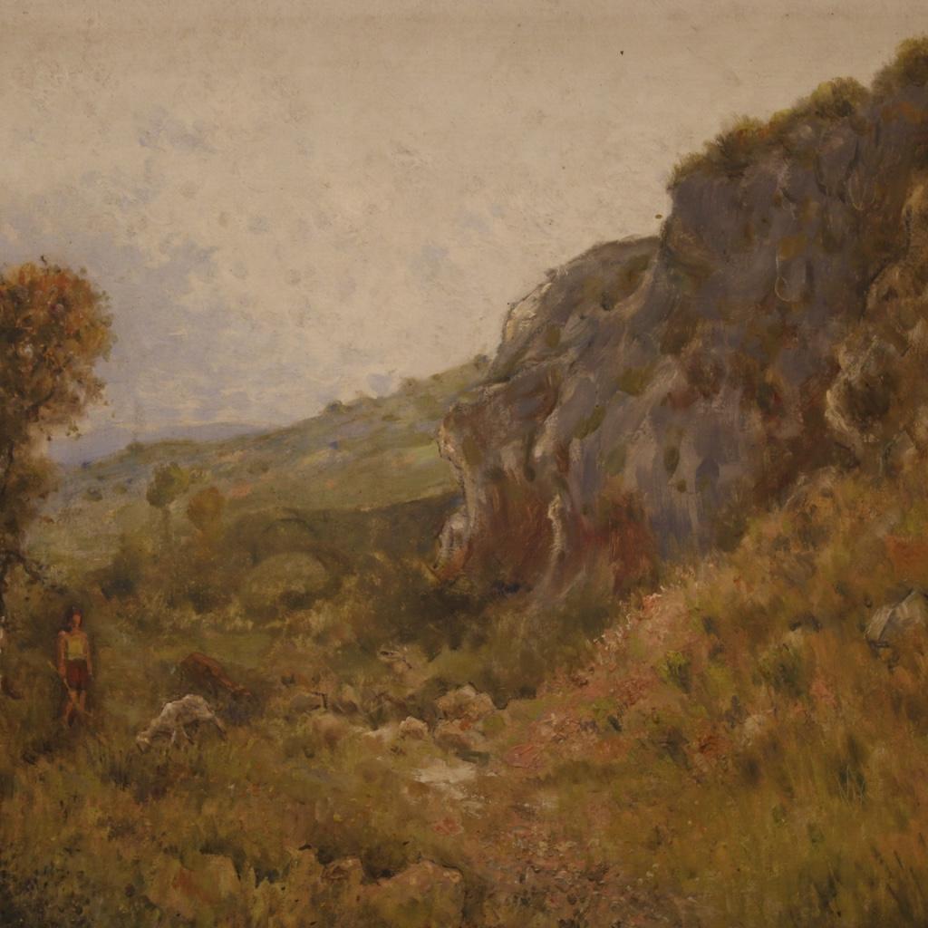 19th Century Oil on Canvas Antique French Signed Landscape Painting, 1870 In Good Condition In Vicoforte, Piedmont