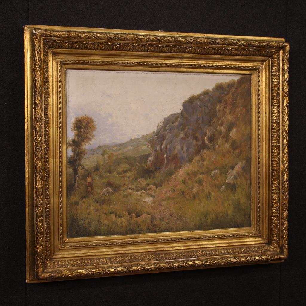 19th Century Oil on Canvas Antique French Signed Landscape Painting, 1870 2