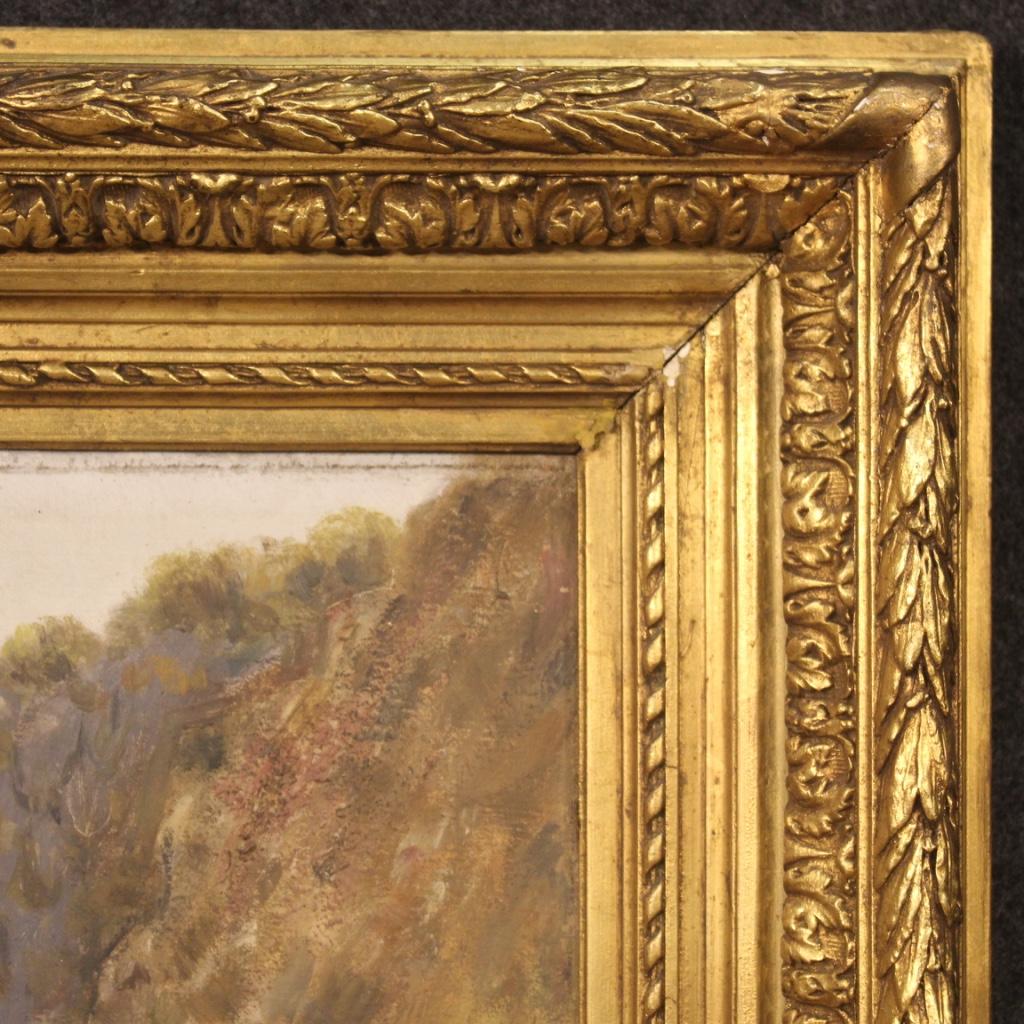 19th Century Oil on Canvas Antique French Signed Landscape Painting, 1870 3