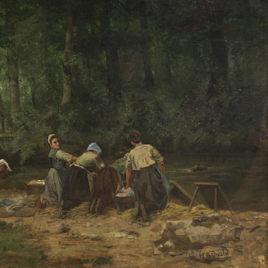 Antikes französisches Gemälde des 19. Jahrhunderts, Öl auf Leinwand, signiert, populäres Thema, 1870 4