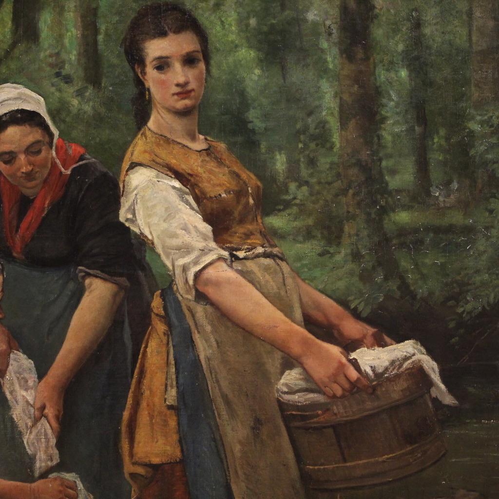 Antikes französisches Gemälde des 19. Jahrhunderts, Öl auf Leinwand, signiert, populäres Thema, 1870 8