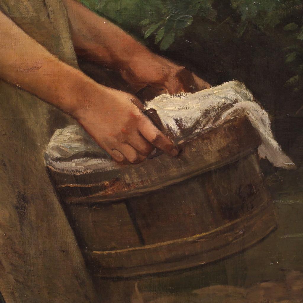 Antikes französisches Gemälde des 19. Jahrhunderts, Öl auf Leinwand, signiert, populäres Thema, 1870 10