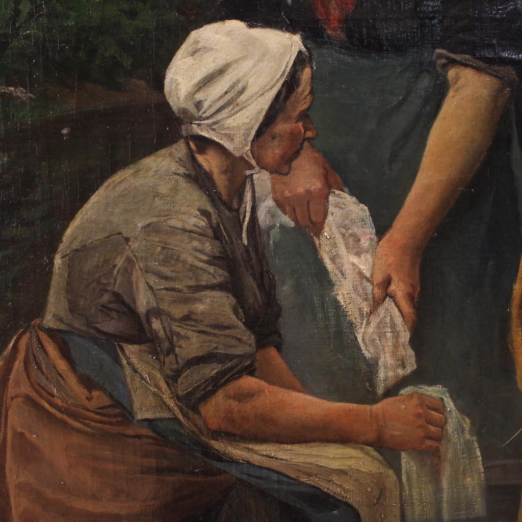 Antikes französisches Gemälde des 19. Jahrhunderts, Öl auf Leinwand, signiert, populäres Thema, 1870 im Zustand „Gut“ in Vicoforte, Piedmont