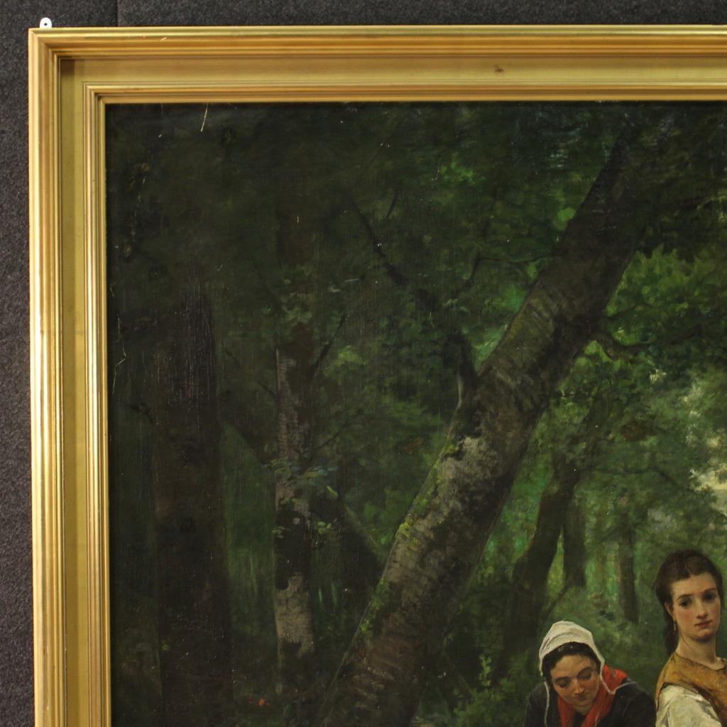 Antikes französisches Gemälde des 19. Jahrhunderts, Öl auf Leinwand, signiert, populäres Thema, 1870 2