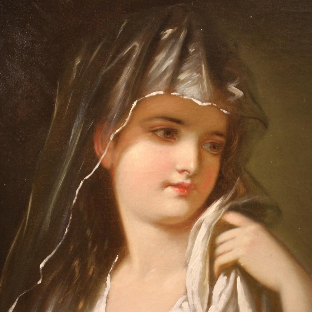 19th Century Oil on Canvas Antique German Female Portrait Painting, 1870 1
