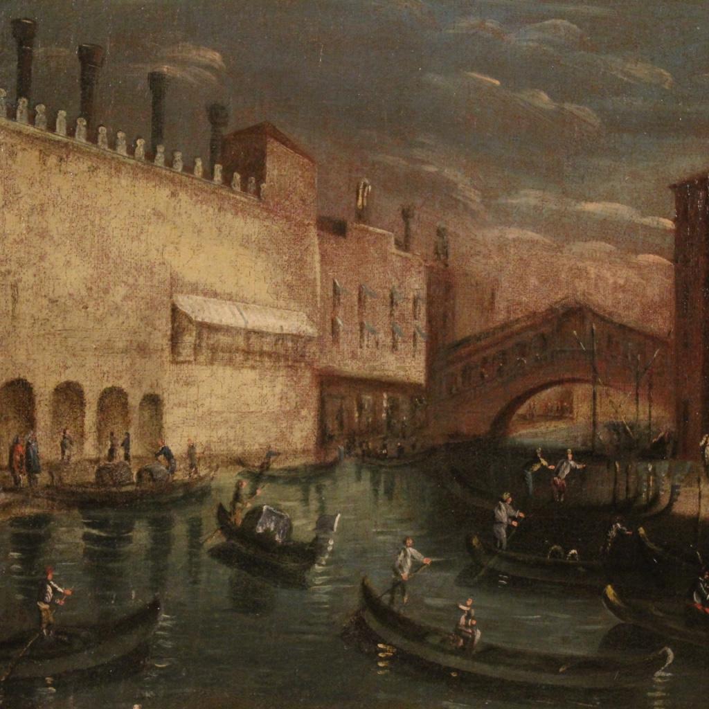 Gilt 19th Century Oil on Canvas Antique Italian Painting Venice View, 1870