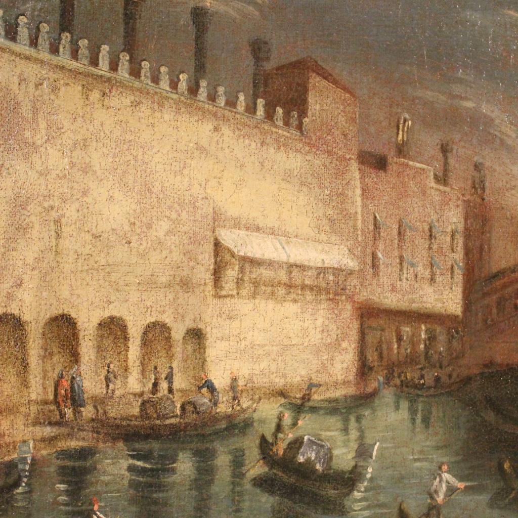 19th Century Oil on Canvas Antique Italian Painting Venice View, 1870 4