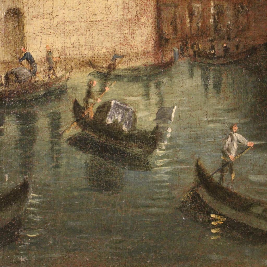 19th Century Oil on Canvas Antique Italian Painting Venice View, 1870 5