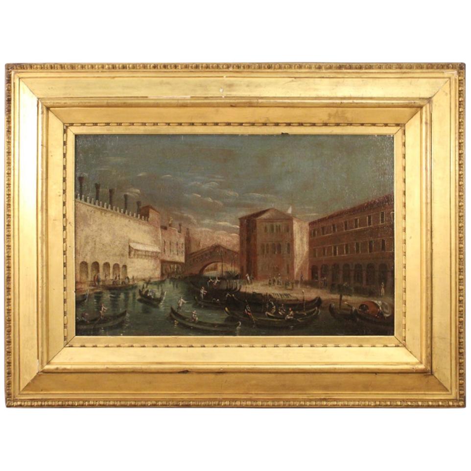 19th Century Oil on Canvas Antique Italian Painting Venice View, 1870