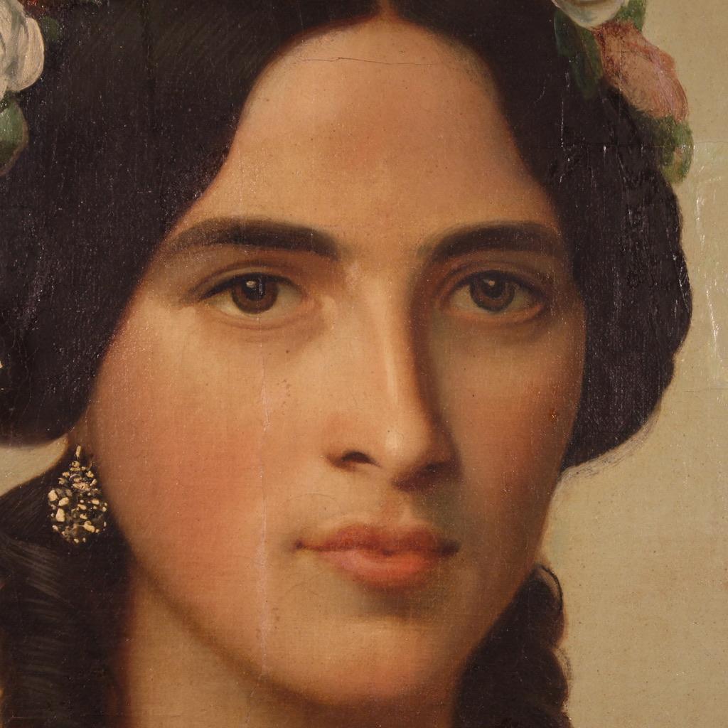 19th Century Oil On Canvas Antique Italian Portrait Painting, 1860 5