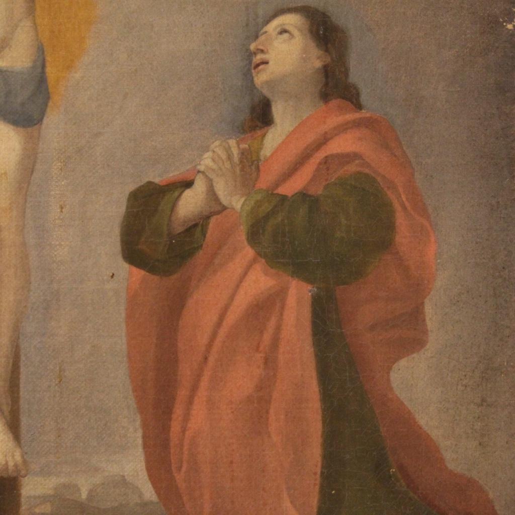 19th Century Oil on Canvas Antique Italian Religious Crucifixion Painting, 1860 2