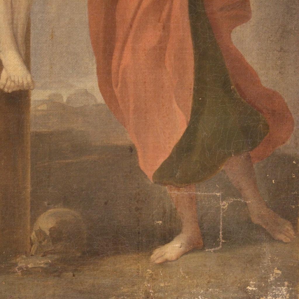 19th Century Oil on Canvas Antique Italian Religious Crucifixion Painting, 1860 3