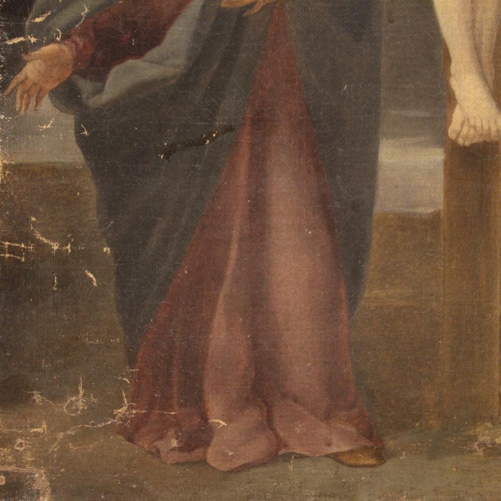 19th Century Oil on Canvas Antique Italian Religious Crucifixion Painting, 1860 4