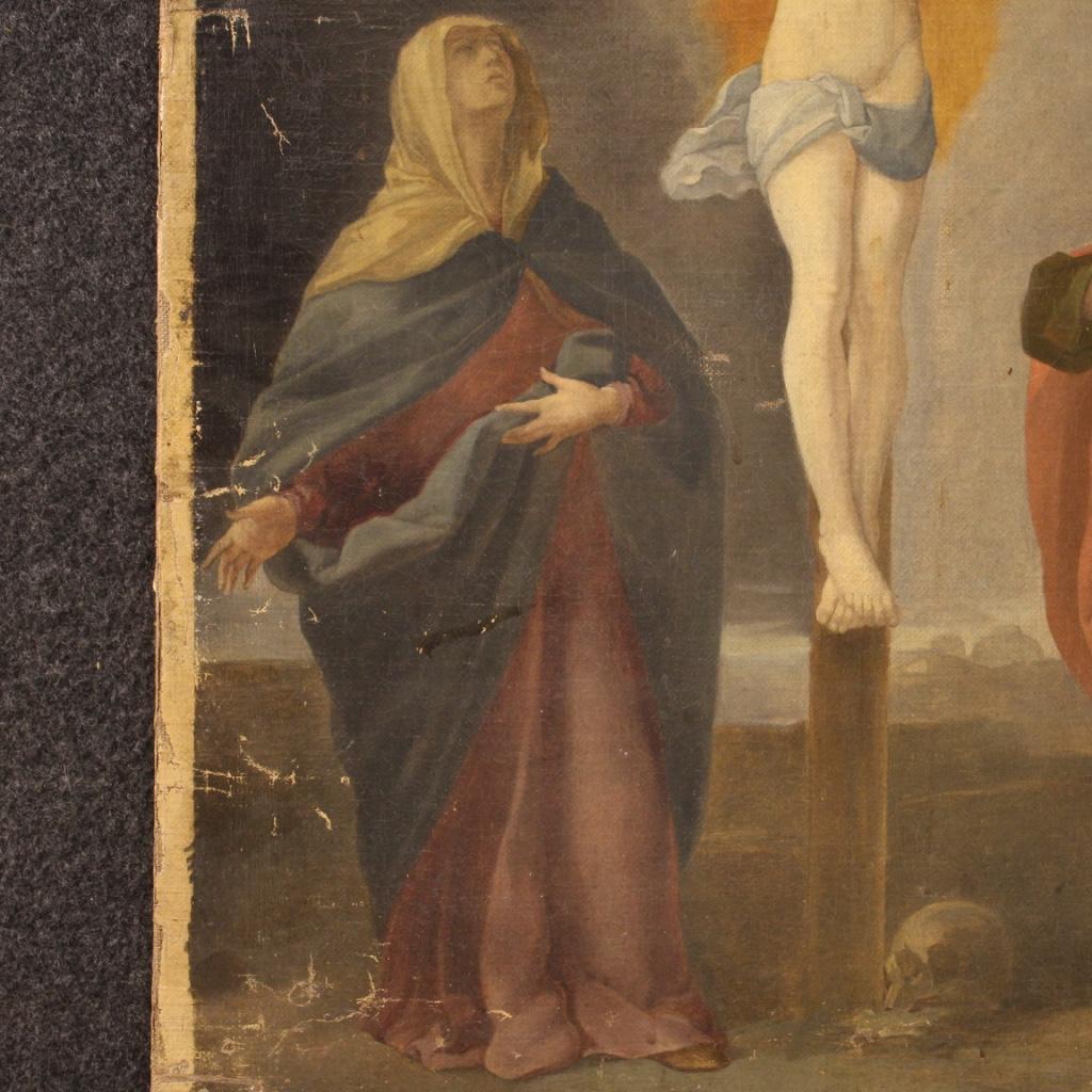 19th Century Oil on Canvas Antique Italian Religious Crucifixion Painting, 1860 5