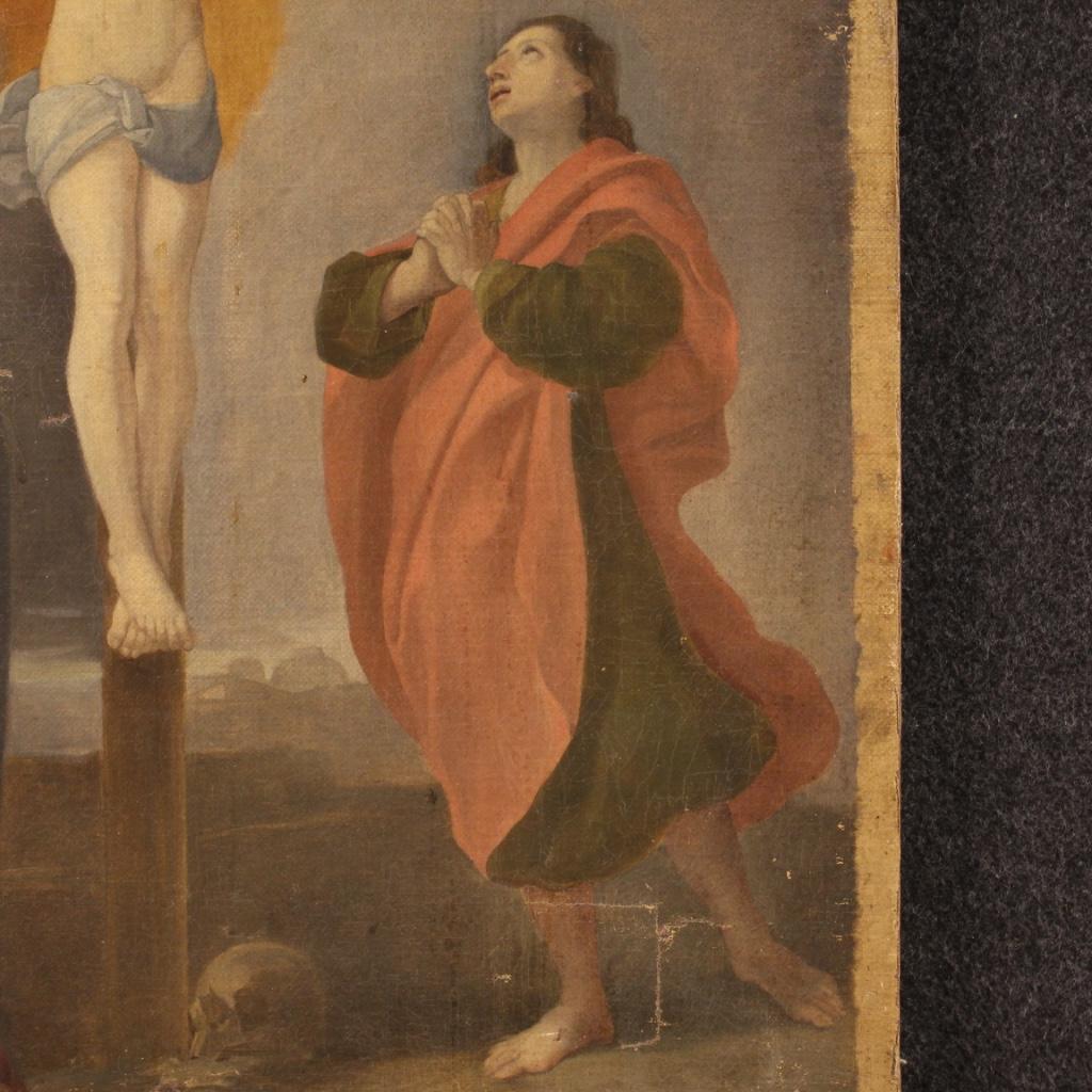 19th Century Oil on Canvas Antique Italian Religious Crucifixion Painting, 1860 6