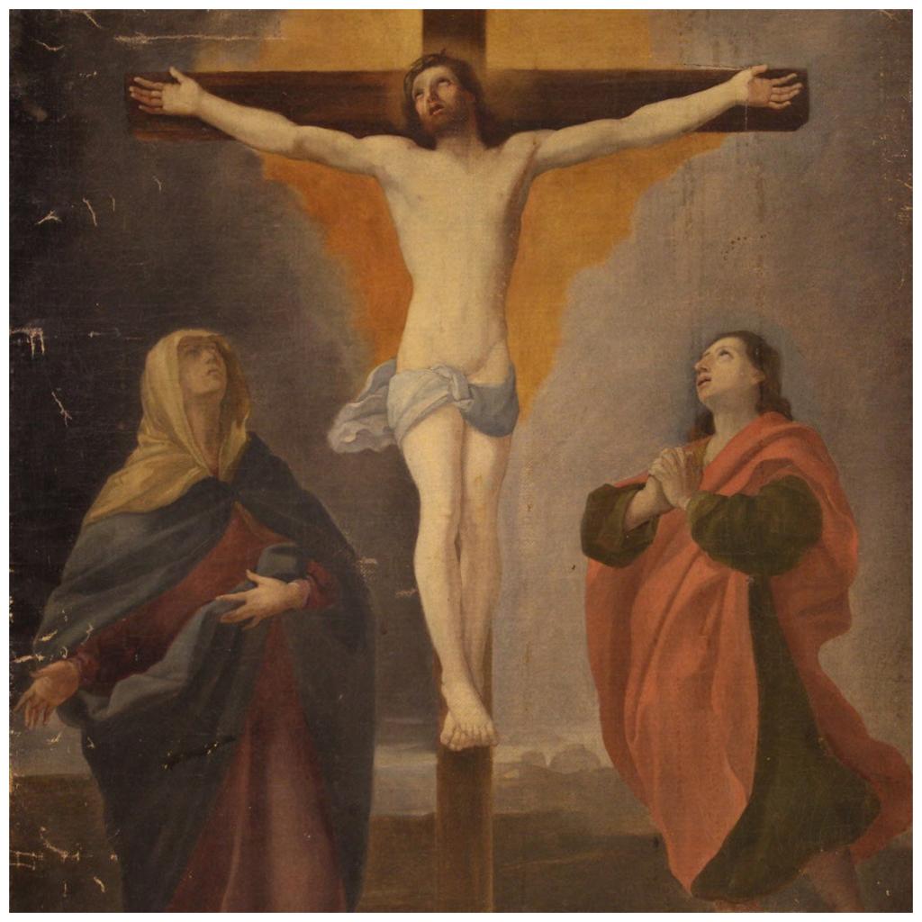 19th Century Oil on Canvas Antique Italian Religious Crucifixion Painting, 1860