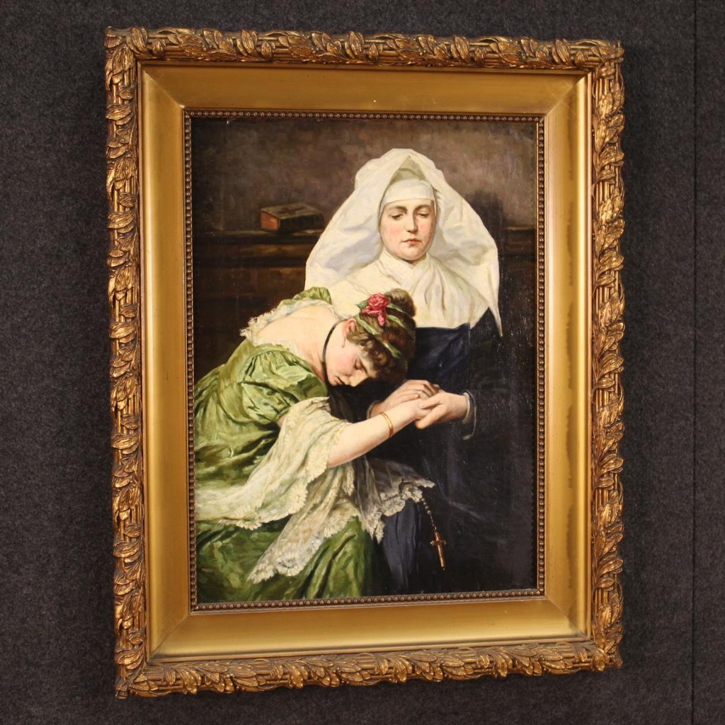 19th Century Oil on Canvas Antique Italian Romantic Painting, 1880 3