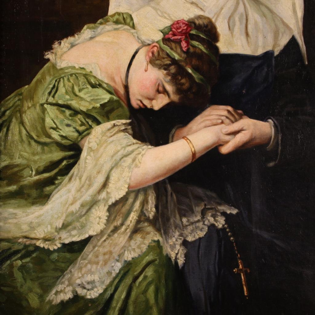 19th Century Oil on Canvas Antique Italian Romantic Painting, 1880 4