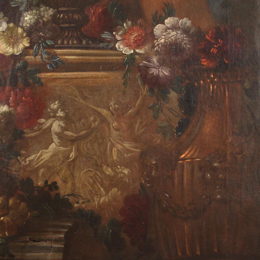 19th Century Oil on Canvas Antique Italian Still Life And Cherubs Painting, 1780 8