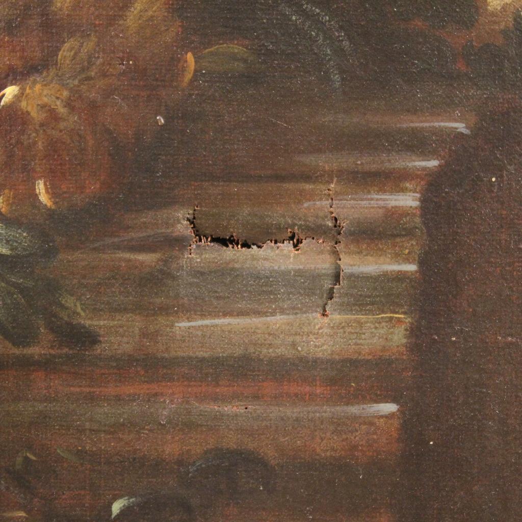 19th Century Oil on Canvas Antique Italian Still Life And Cherubs Painting, 1780 5